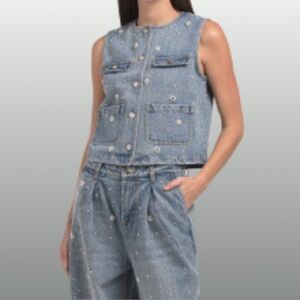 NWT House of Harlow Denim Reimagined: The Harlow Embellished Two Piece Set"